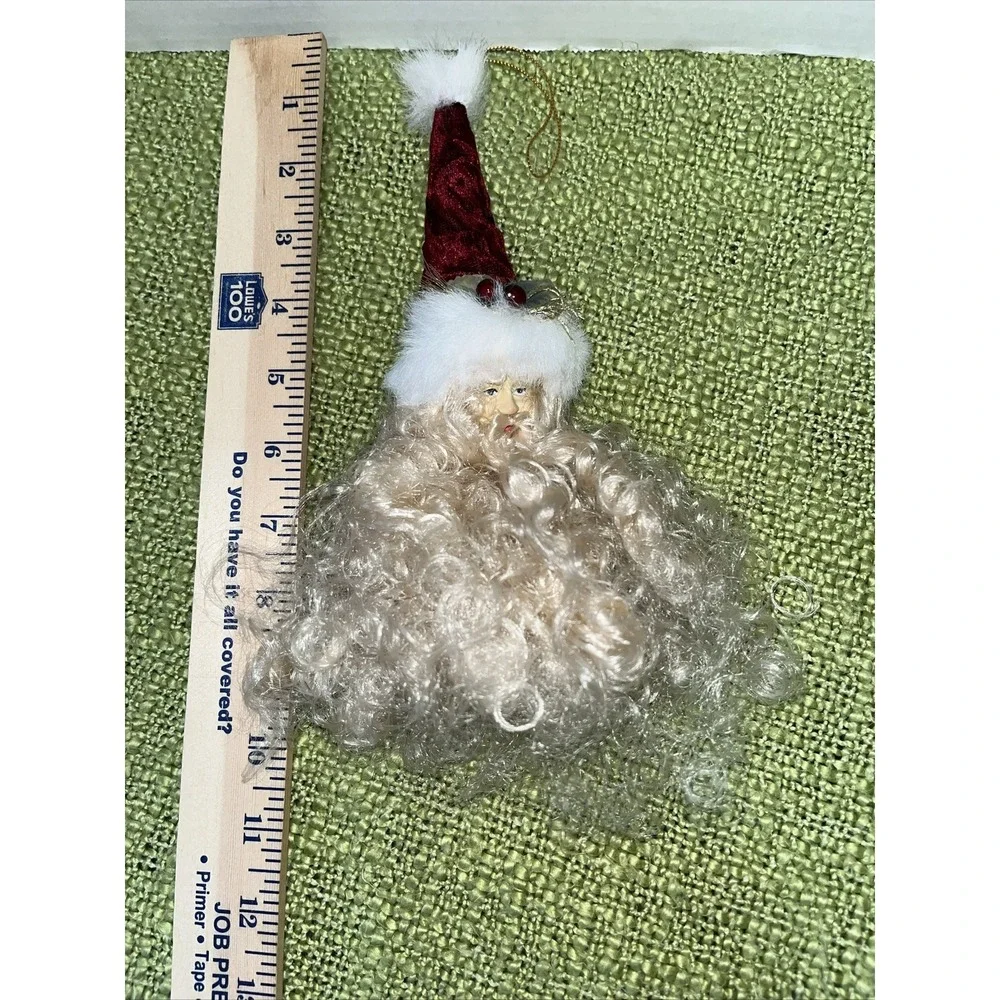 Vintage Santa Claus Head tOrnament Father Christmas‎ , Velvet Hat , Curly Beard